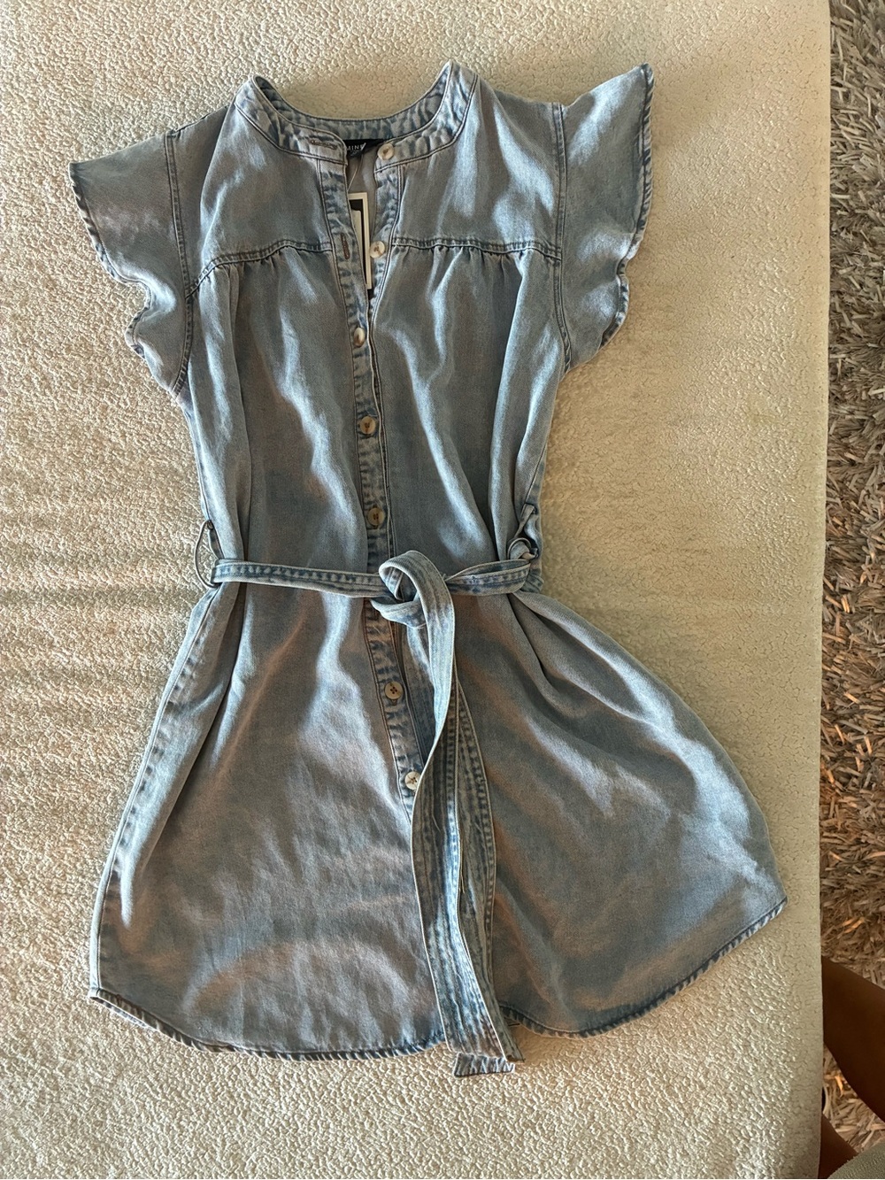 MINE (Mark Allen Inspired)  Light Blue Denim / Jean Belted Mini Dress